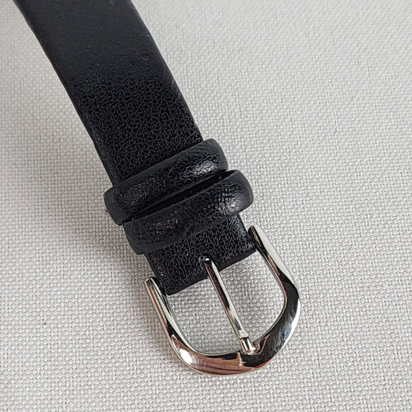 Black Leather Silver Rhinestone M Watch - Picture 4 of 8